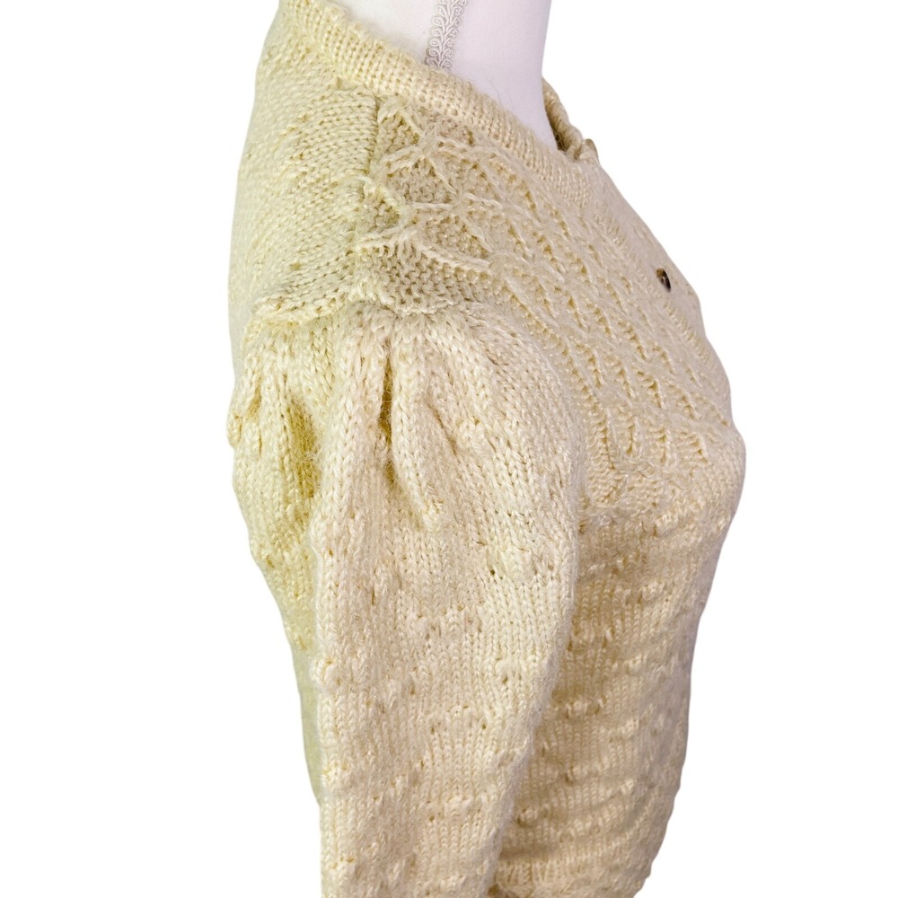 VTG Ginenne Cardigan Sweater Cable Knit Popcorn Stitch Women's M Cream Ivory - Picture 5 of 9